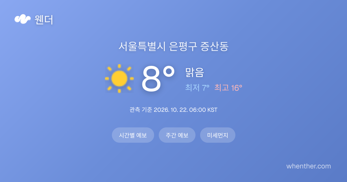 서울특별시 은평구 증산동 날씨 - 오늘/주간 일기예보 | 웬더